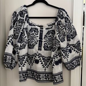 Saks Fifth Avenue Navy Embroidered Blouse